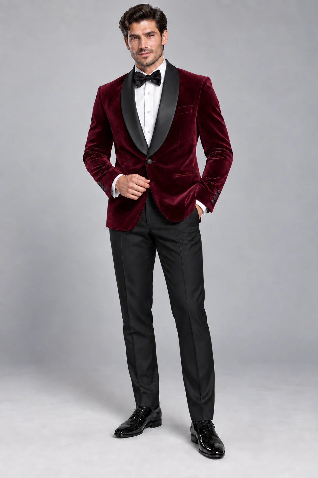 Men's Burgundy Velvet Two-Piece Dinner Suit