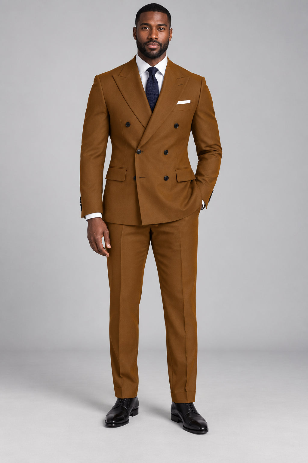 Men’s Burnished Caramel Double-Breasted Two-Piece Business & Wedding Suit