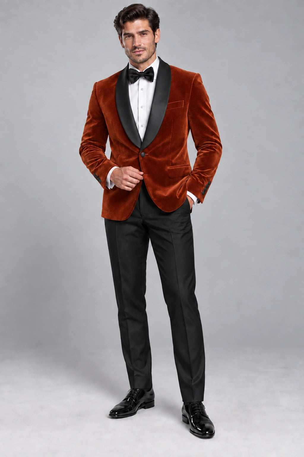 Men's Burnt Orange Velvet Two-Piece Dinner Suit