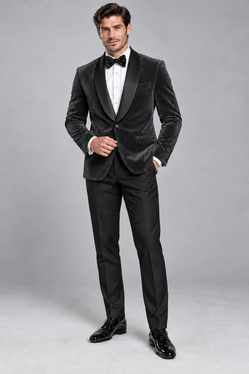 Men's Charcoal Grey Velvet Two-Piece Dinner Suit
