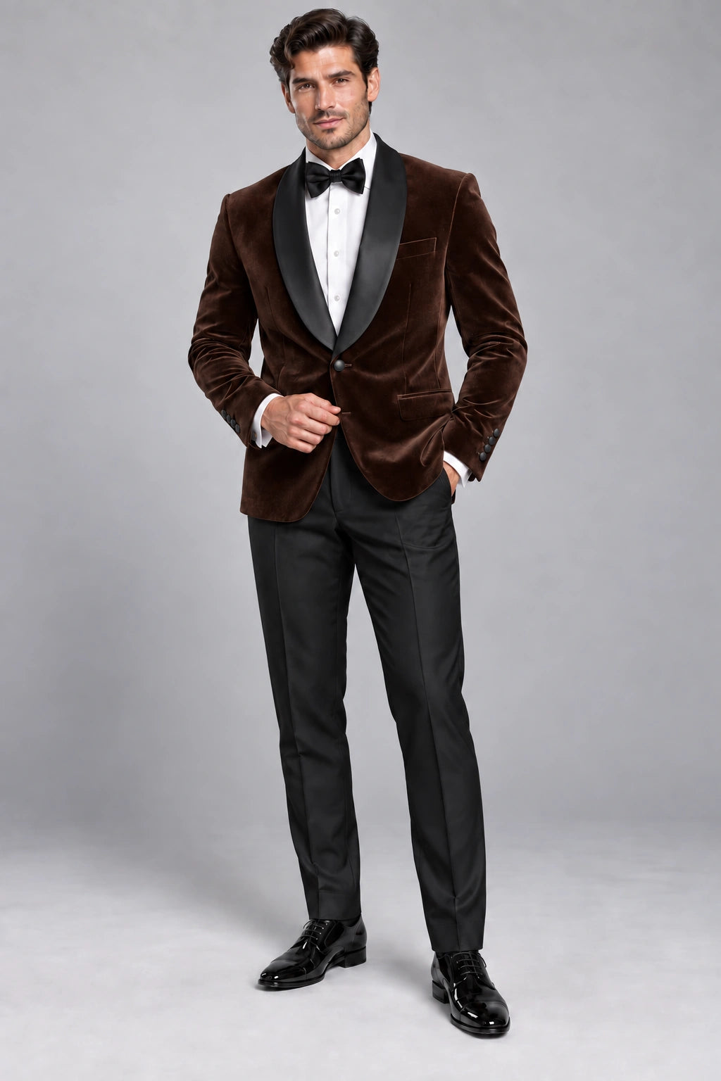 Men's Chocolate Brown Velvet Two-Piece Dinner Suit