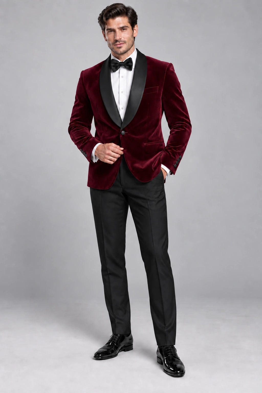 Men's Deep Maroon Velvet Two-Piece Dinner Suit
