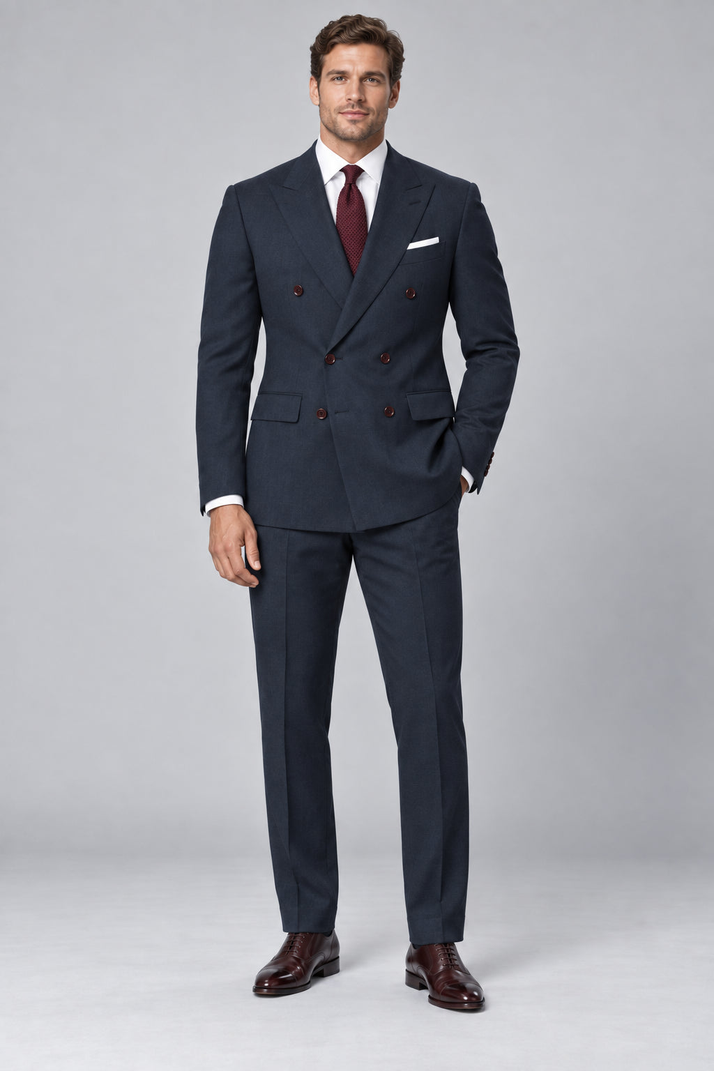Men’s Deep Petrol Navy Double-Breasted Two-Piece Business & Wedding Suit