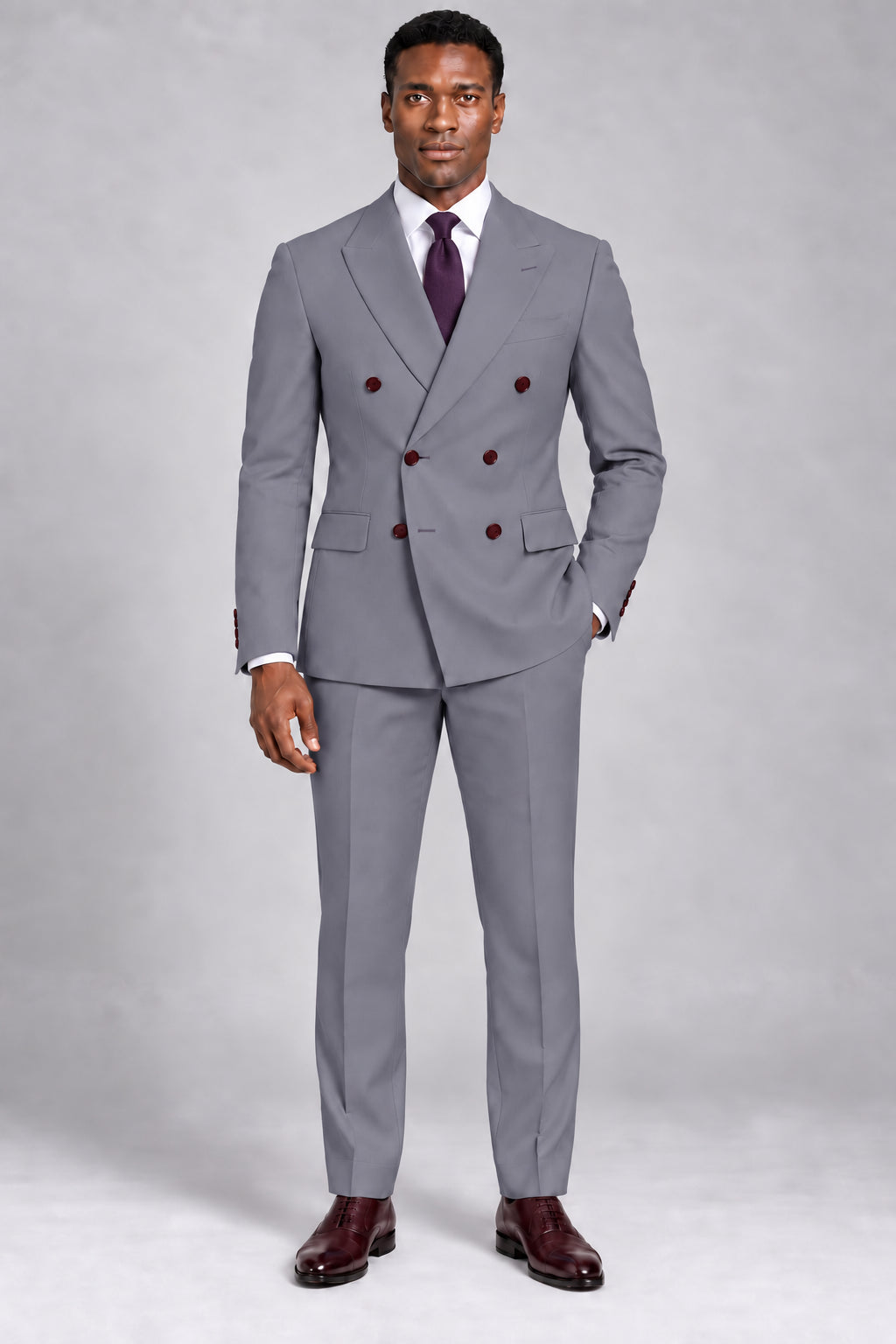 Men’s Lavender Grey Double-Breasted Two-Piece Business & Wedding Suit
