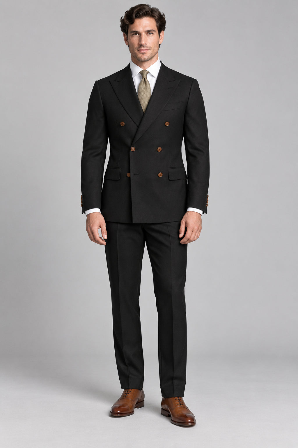 Men’s Obsidian Charcoal Double-Breasted Two-Piece Business & Wedding Suit