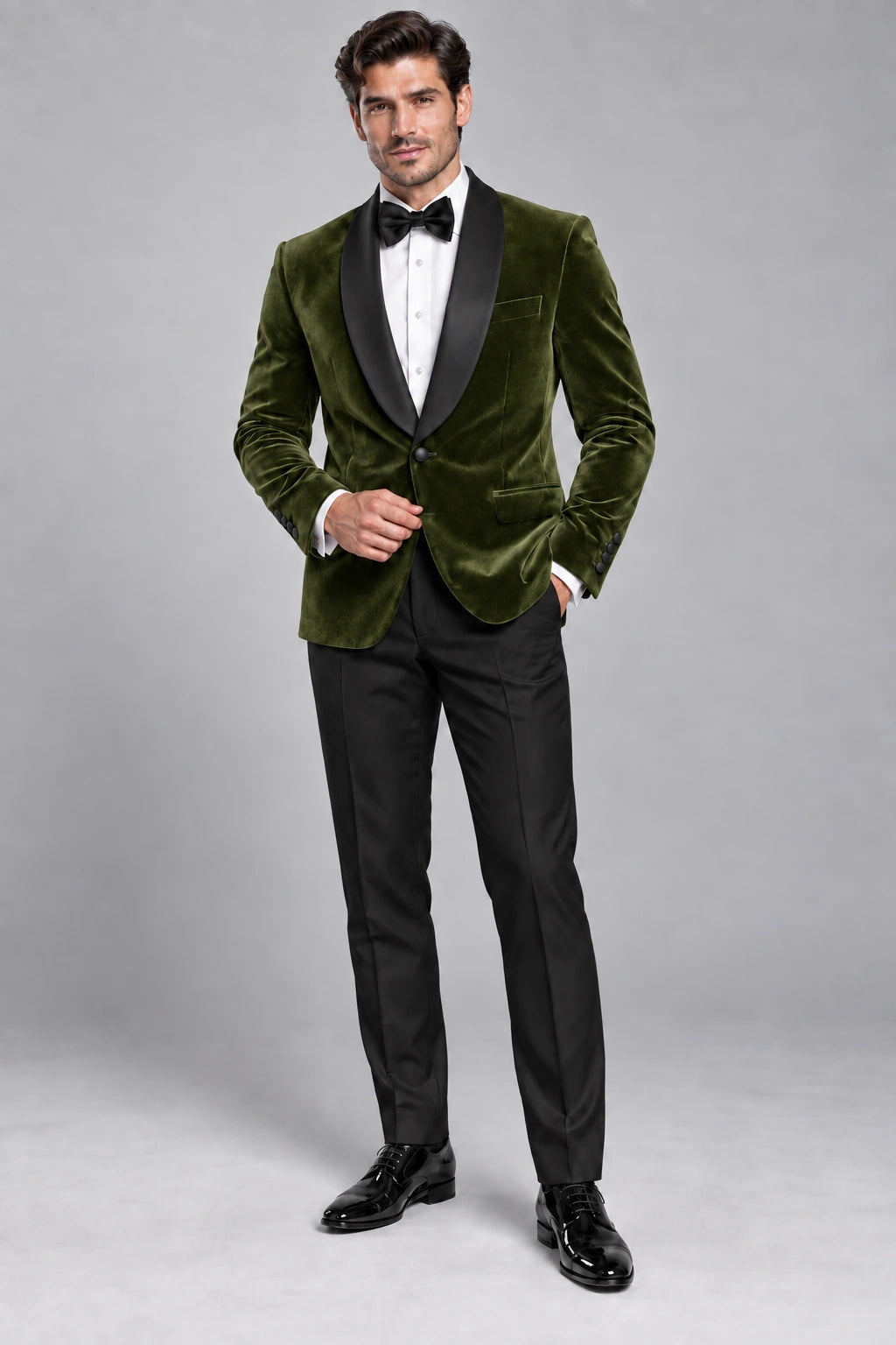 Men's Olive Green Velvet Two-Piece Dinner Suit