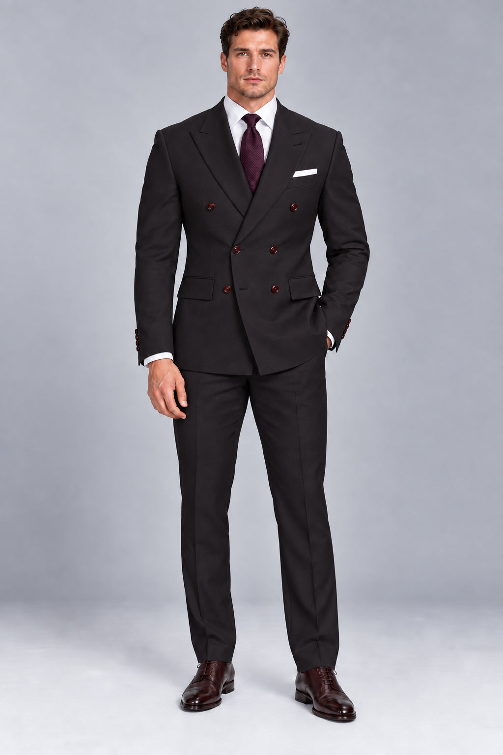 Men’s Plum Charcoal Double-Breasted Two-Piece Business & Wedding Suit
