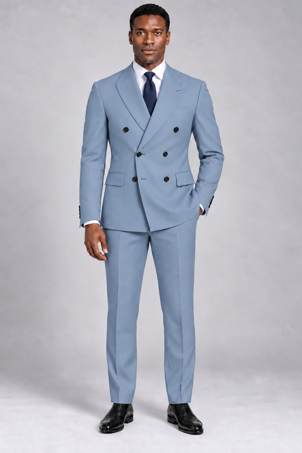 Men’s Powder Steel Blue Double-Breasted Two-Piece Business & Wedding Suit