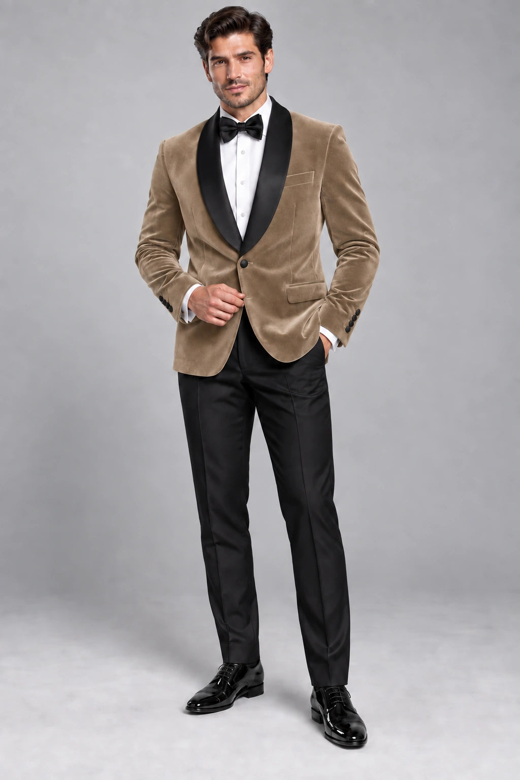 Men's Sandstone Beige Velvet Two-Piece Dinner Suit