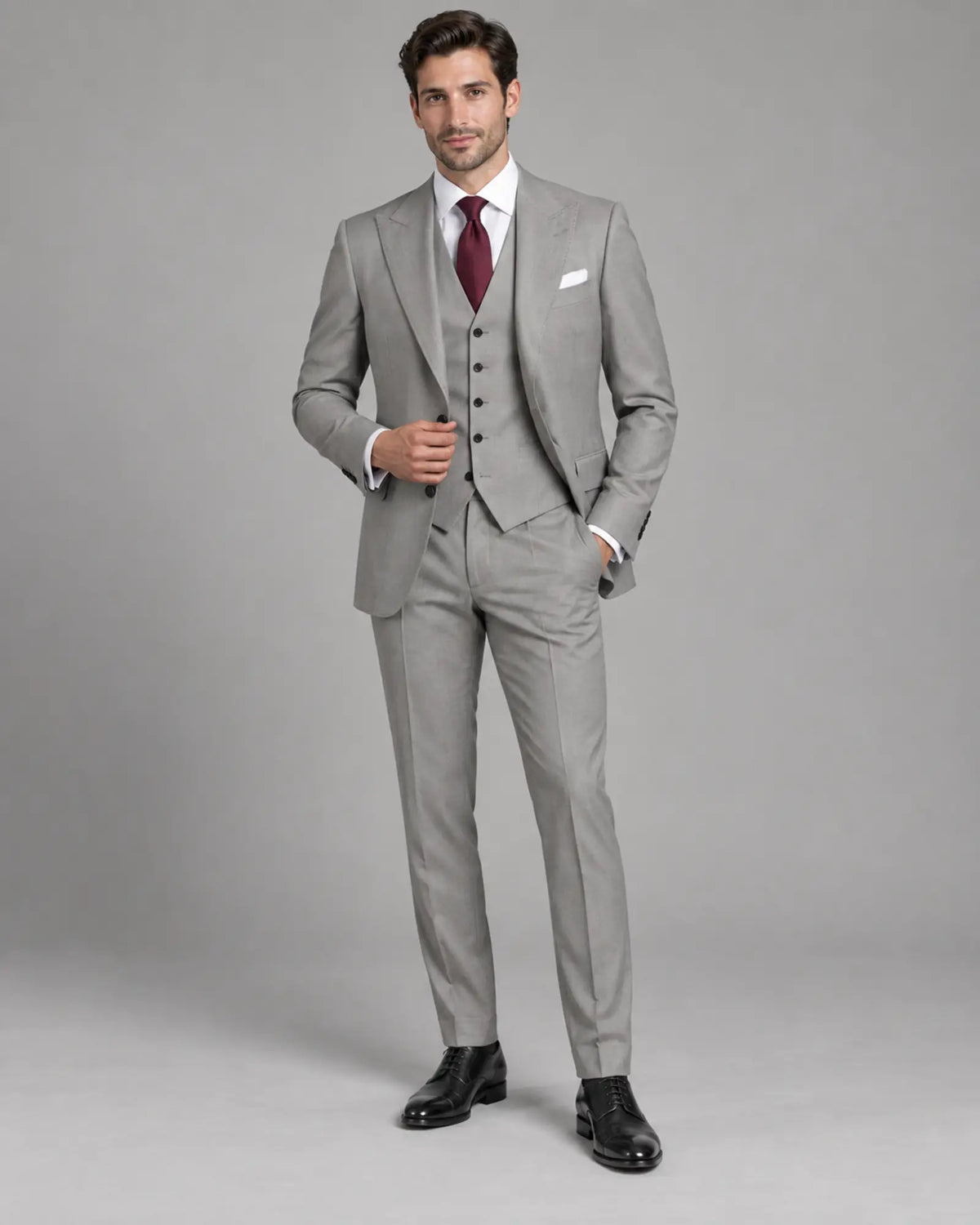 Men’s Silver Dove Grey Three-Piece Wedding Suit