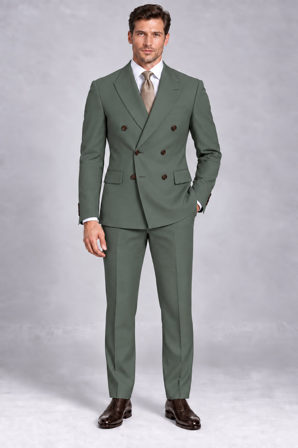 Men’s Slate Green Double-Breasted Two-Piece Business & Wedding Suit