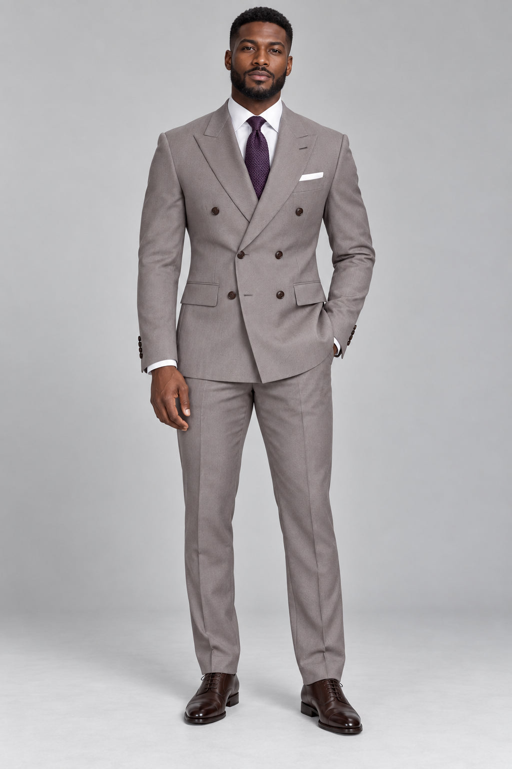 Men’s Smoky Mauve Grey Double-Breasted Two-Piece Business & Wedding Suit
