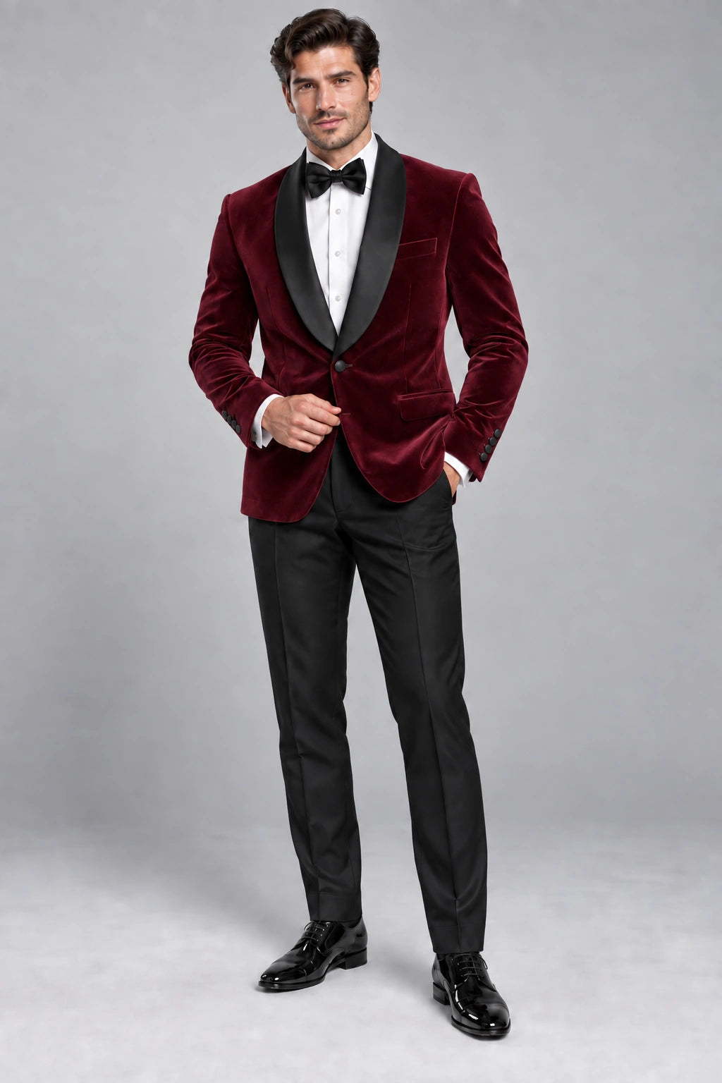 Men's Wine Red Velvet Two-Piece Dinner Suit