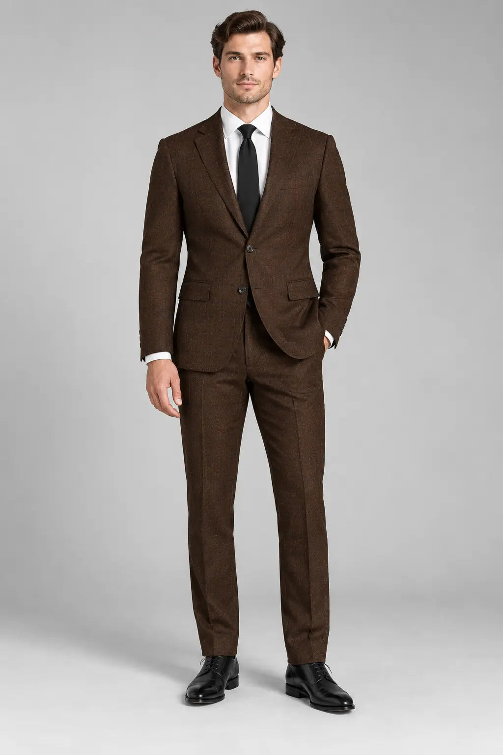 Men’s Espresso Brown Windowpane Two-Piece Business & Wedding Suit