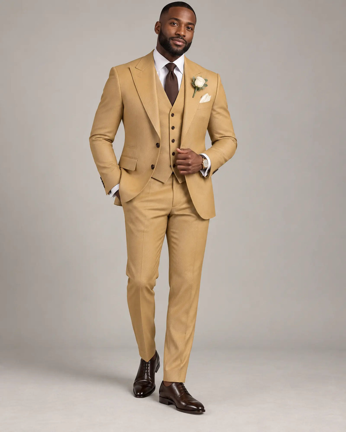 Men’s Golden Camel Three-Piece Wedding Suit