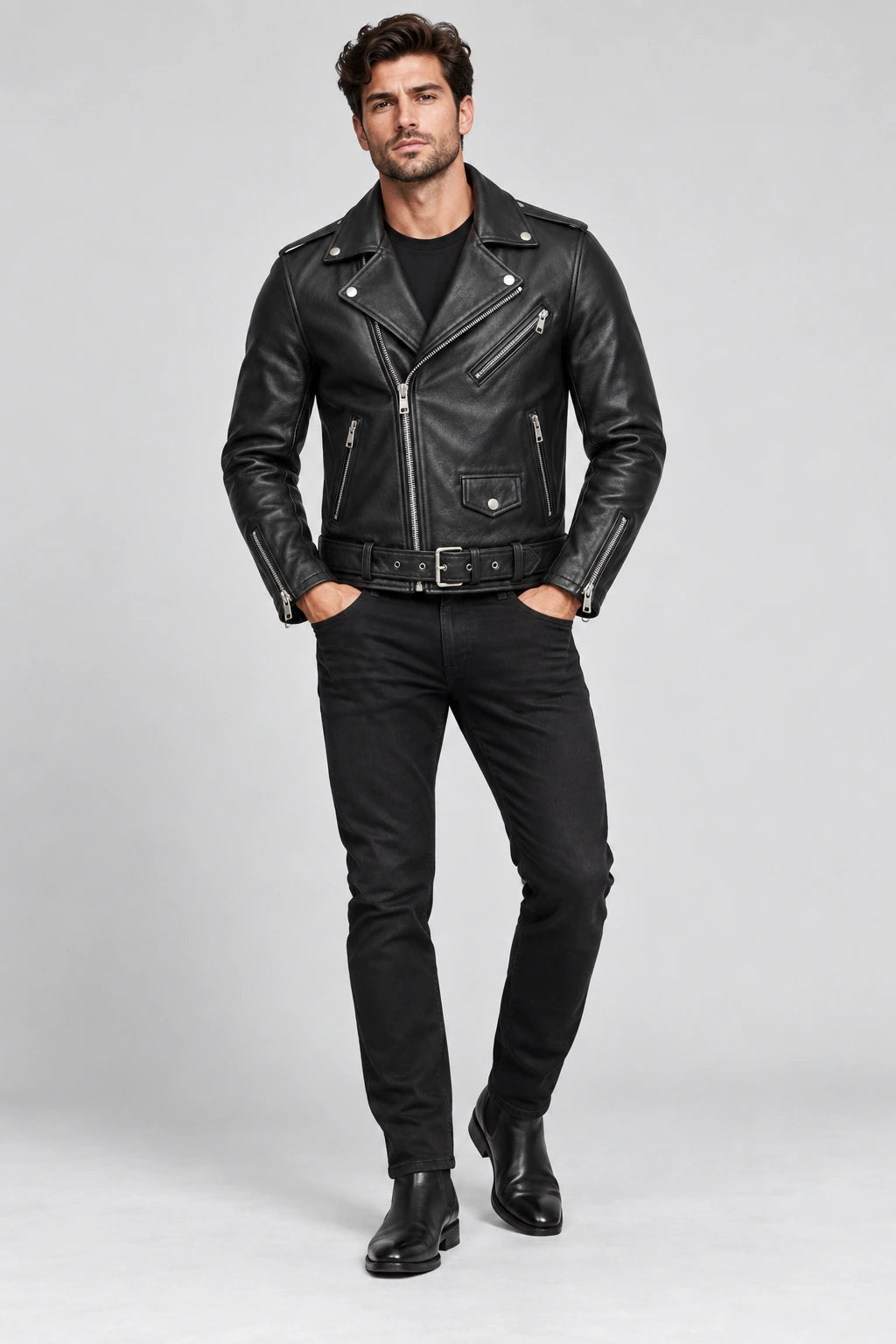 Men's Black Biker Leather Jacket
