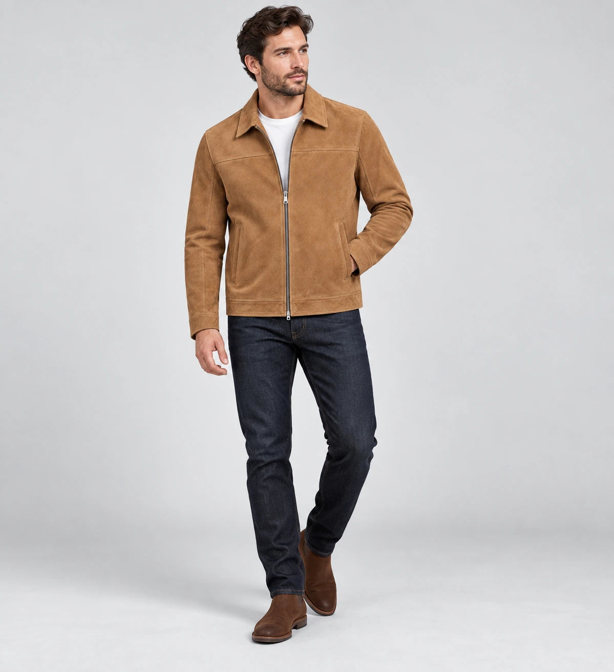Men's Tan Suede Leather Jacket