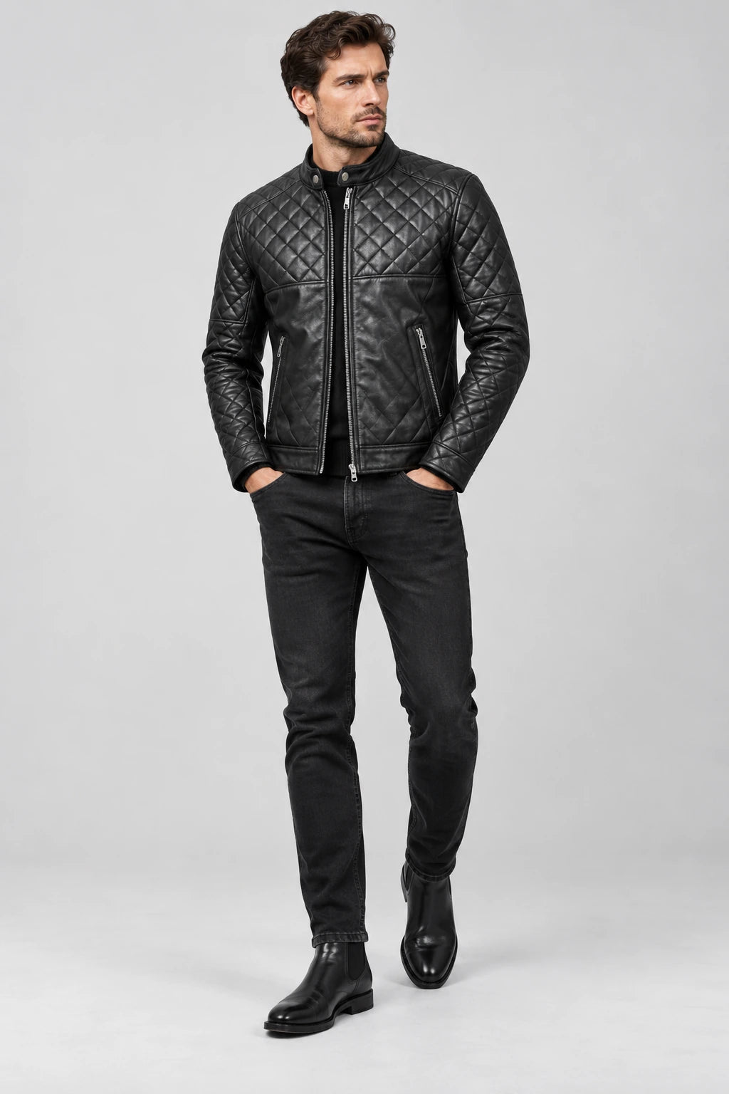 Men's Black Quilted Leather Jacket