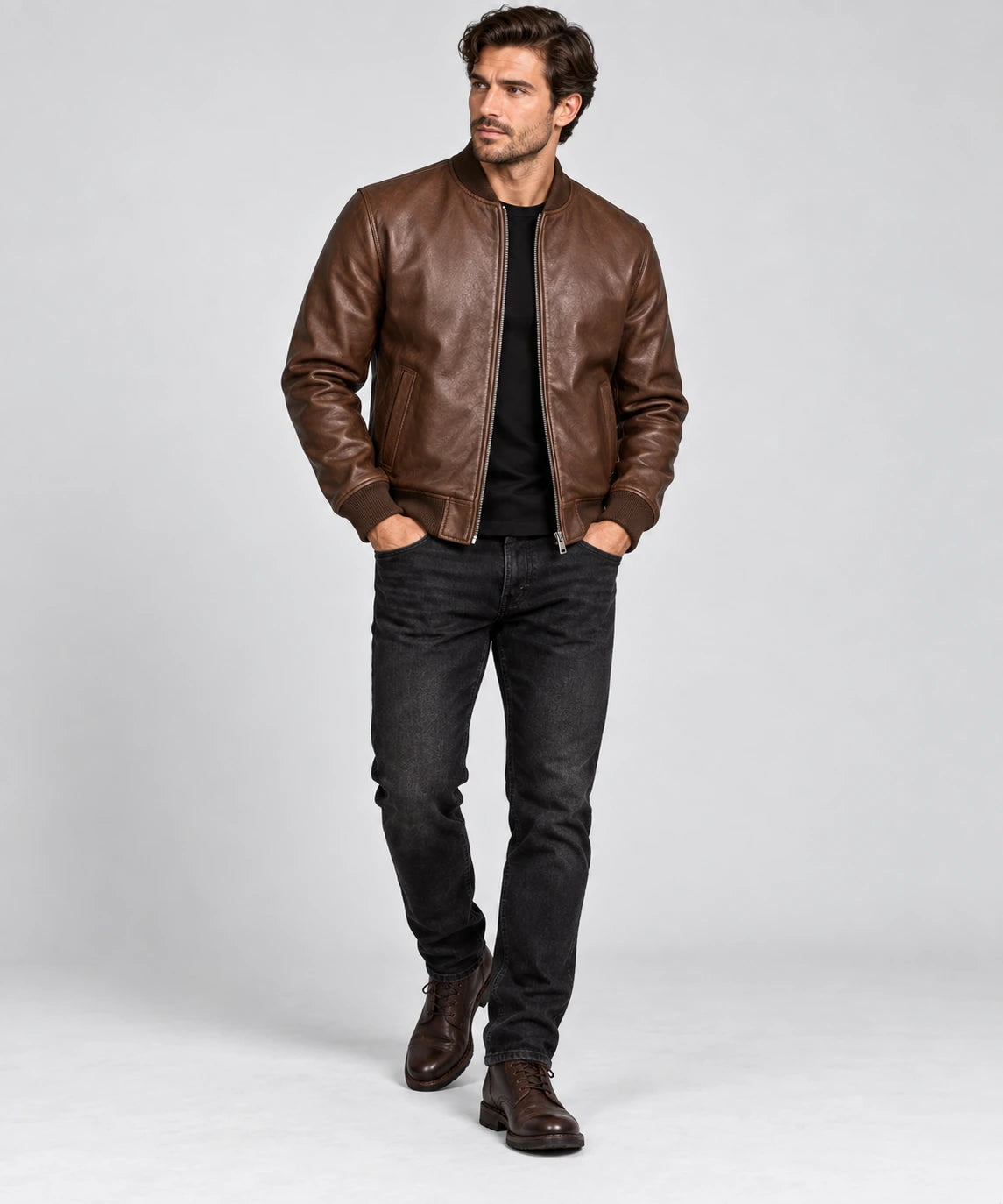 Men's Brown Bomber Leather Jacket