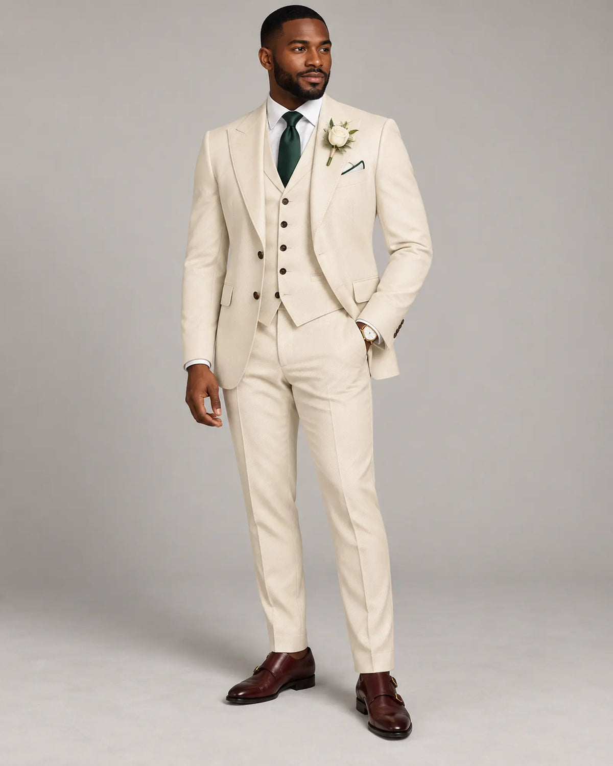 Men’s Ivory Cream Three-Piece Wedding Suit