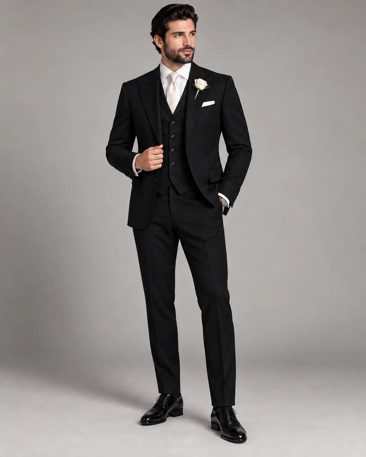 Men’s Jet Black Three-Piece Wedding Suit