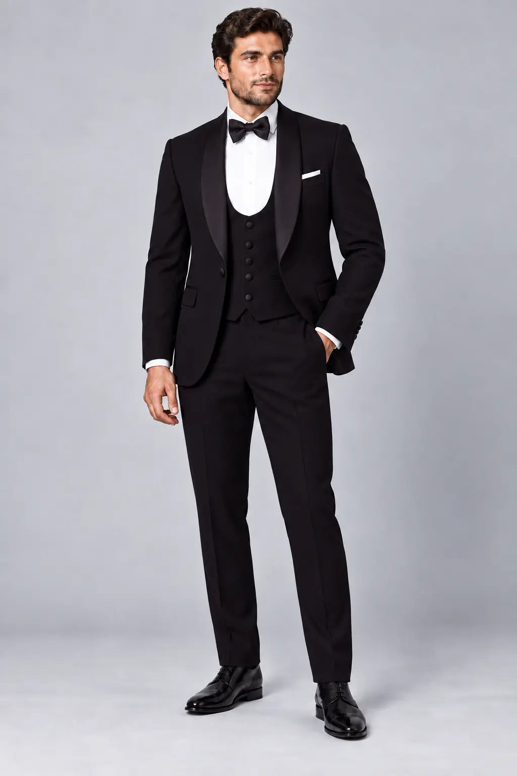 Men’s Midnight Aubergine Three-Piece Shawl-Lapel Dinner Tuxedo
