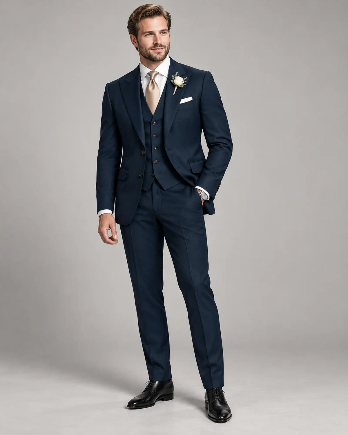 Men’s Midnight Navy Three-Piece Wedding Suit