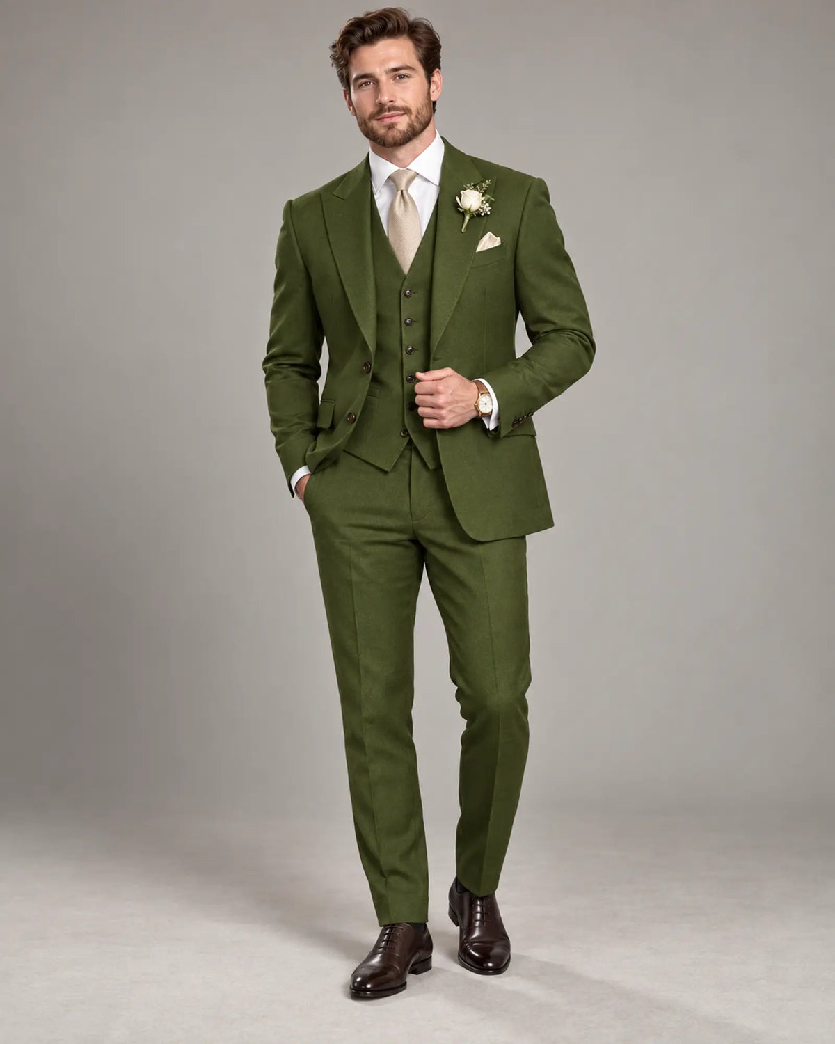 Men’s Moss Olive Three-Piece Wedding Suit