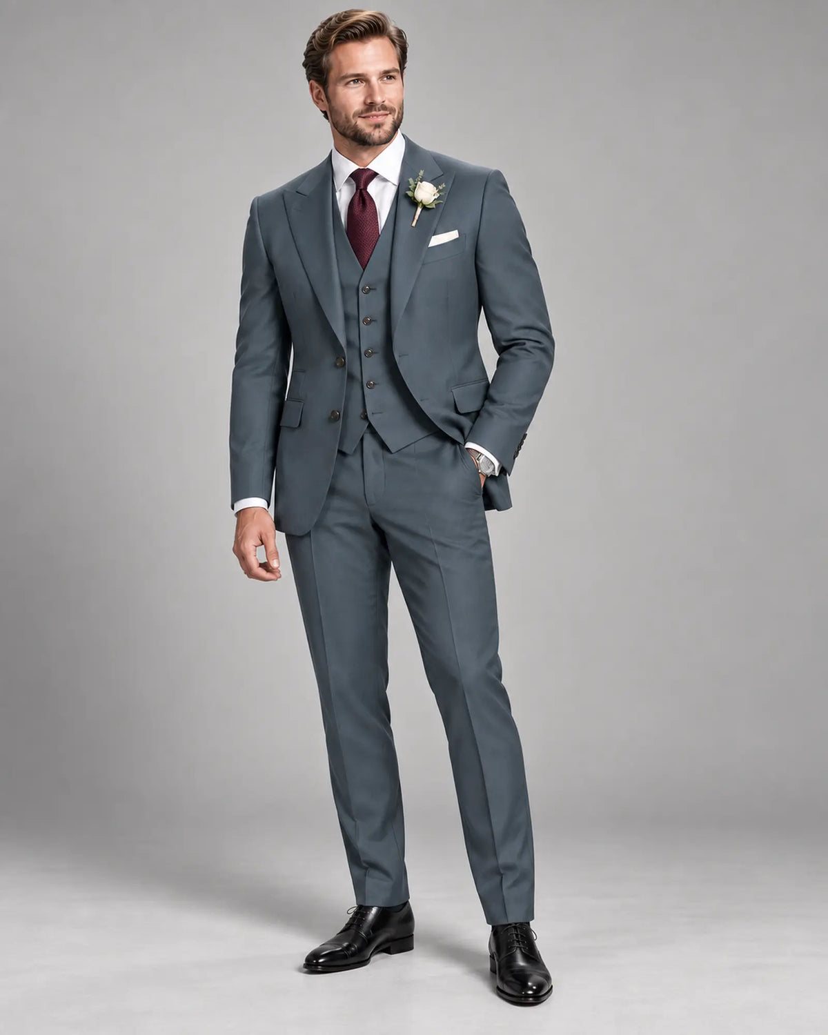 Men’s Slate Blue Grey Three-Piece Wedding Suit