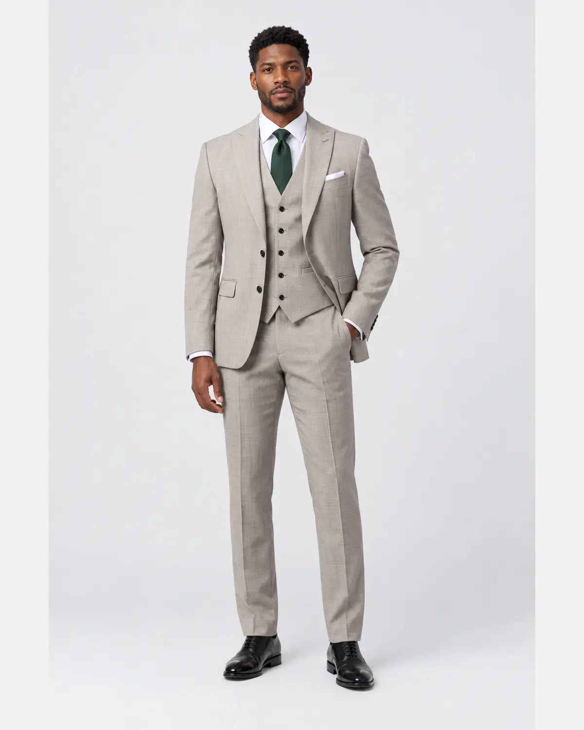 Men’s Stone Taupe Grey Three-Piece Business & Wedding Suit