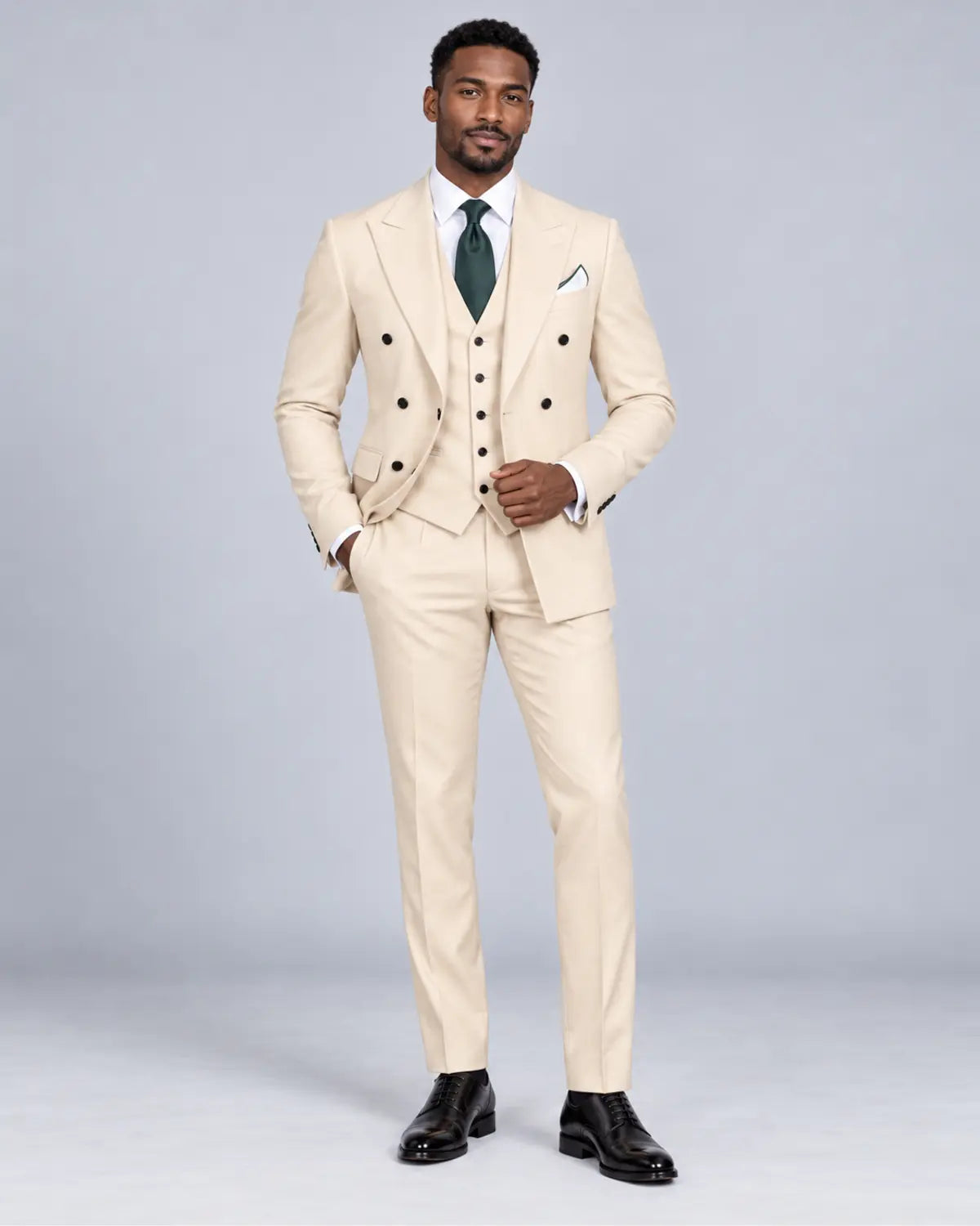 Men’s Warm Ivory Three-Piece Business & Wedding Suit