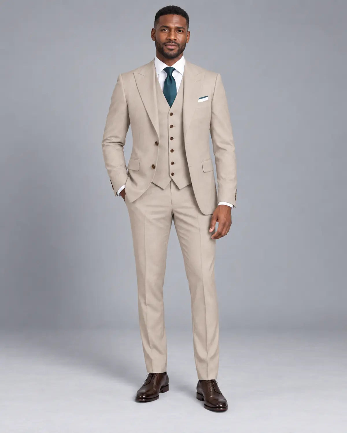 Men’s Warm Stone Beige Three-Piece Business & Wedding Suit