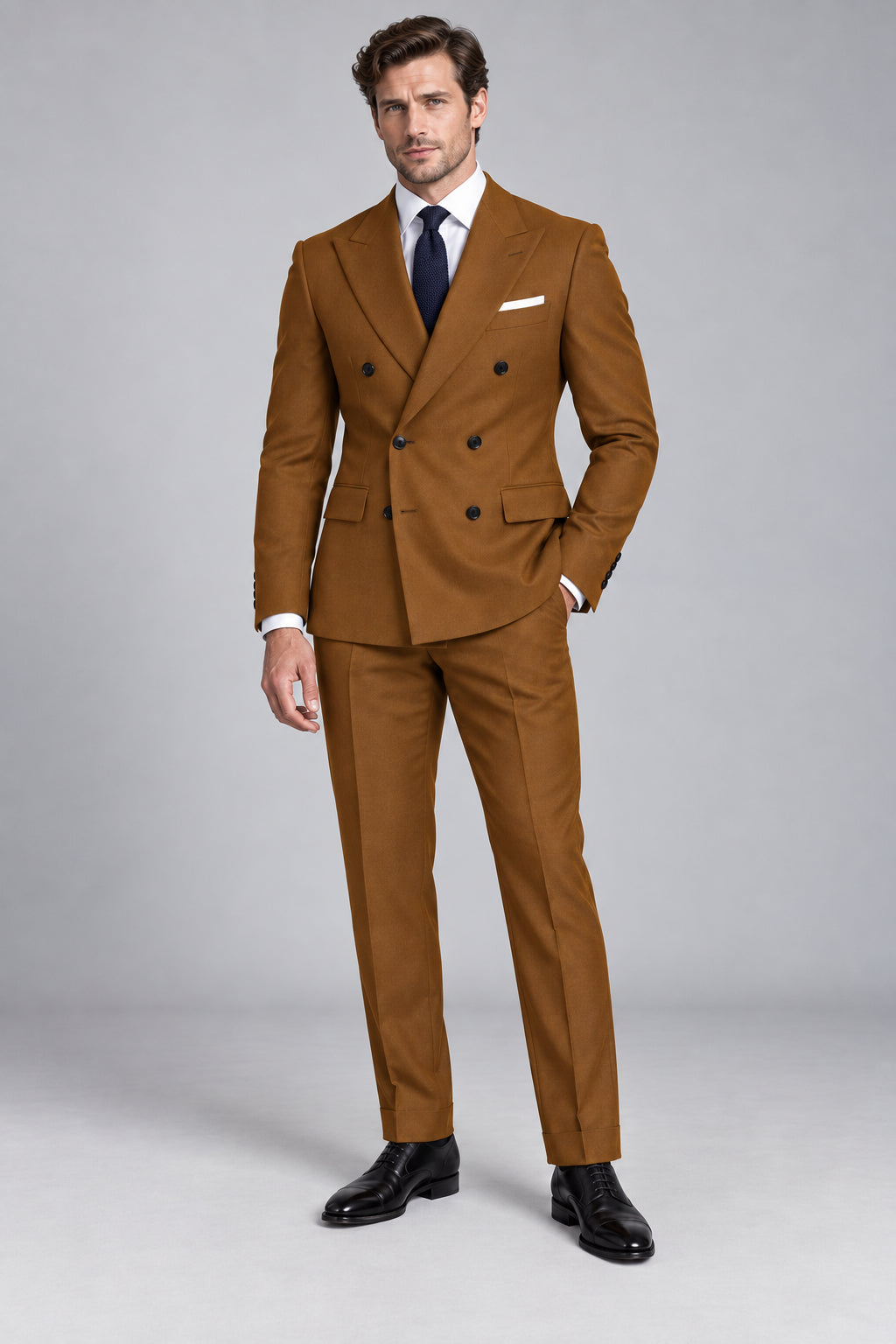Men’s Burnished Caramel Double-Breasted Two-Piece Business & Wedding Suit