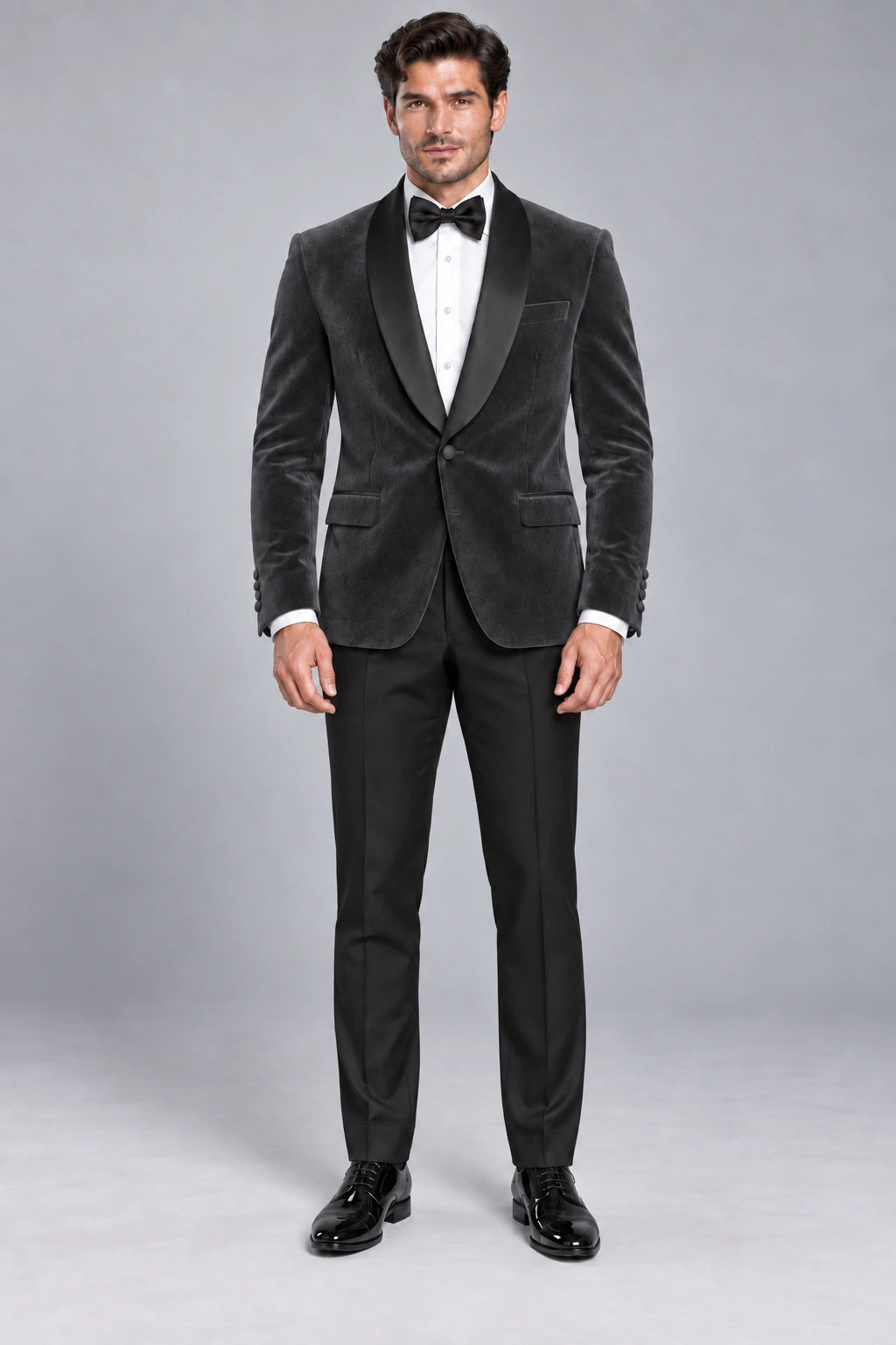 Men's Charcoal Grey Velvet Two-Piece Dinner Suit