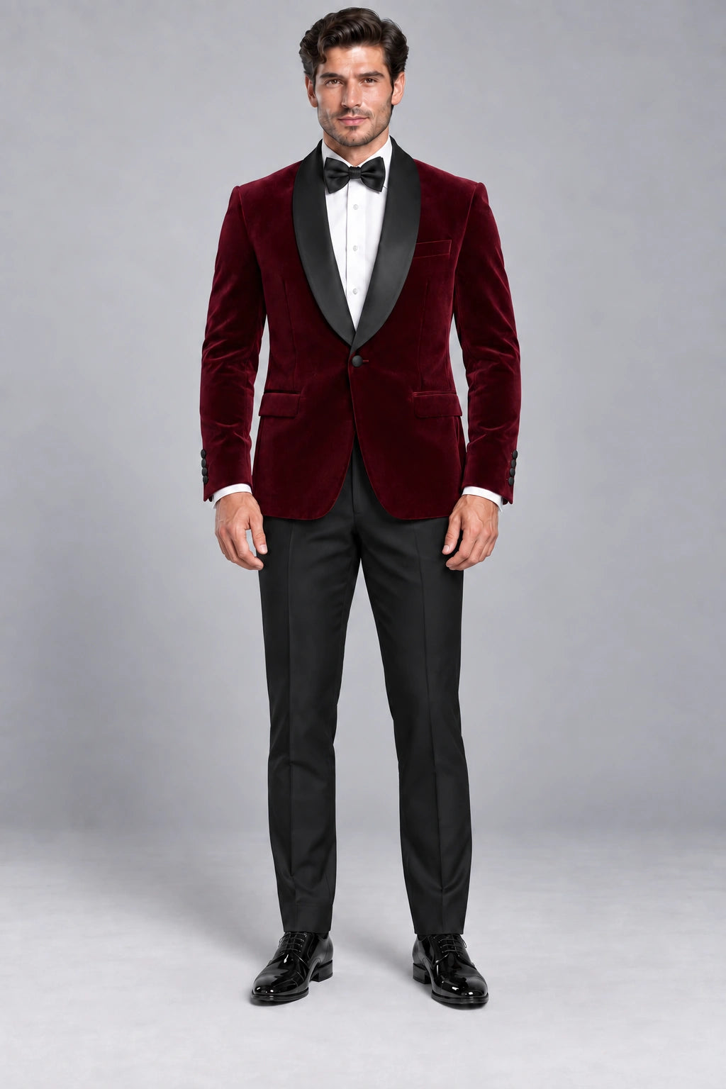 Men's Deep Maroon Velvet Two-Piece Dinner Suit