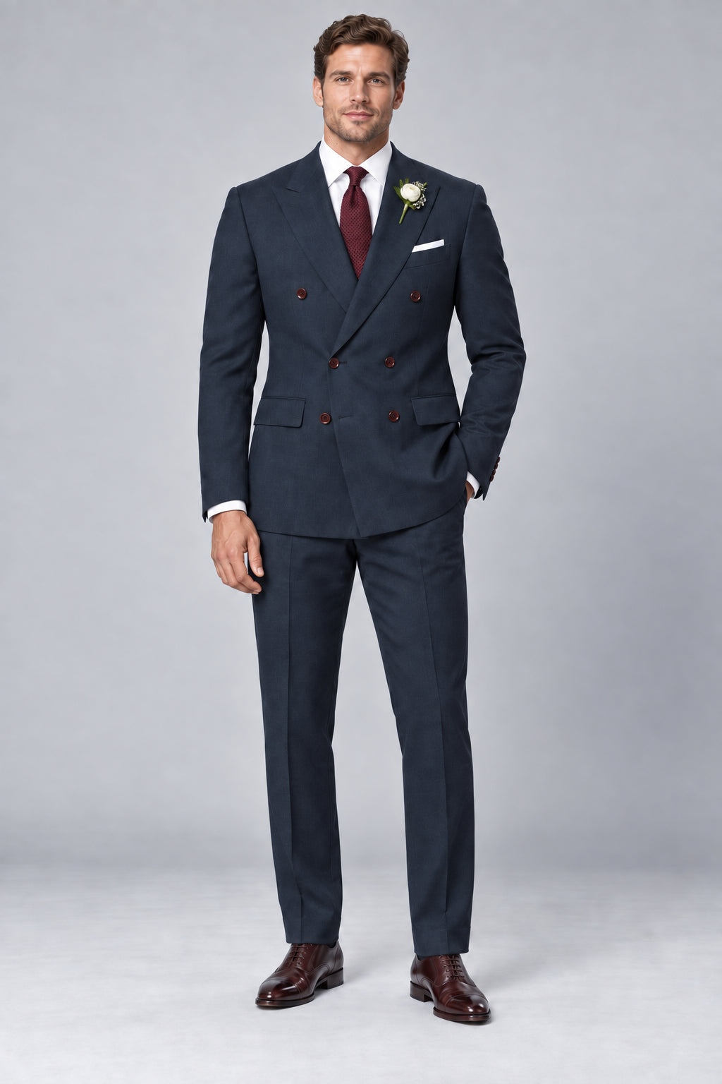 Men’s Deep Petrol Navy Double-Breasted Two-Piece Business & Wedding Suit