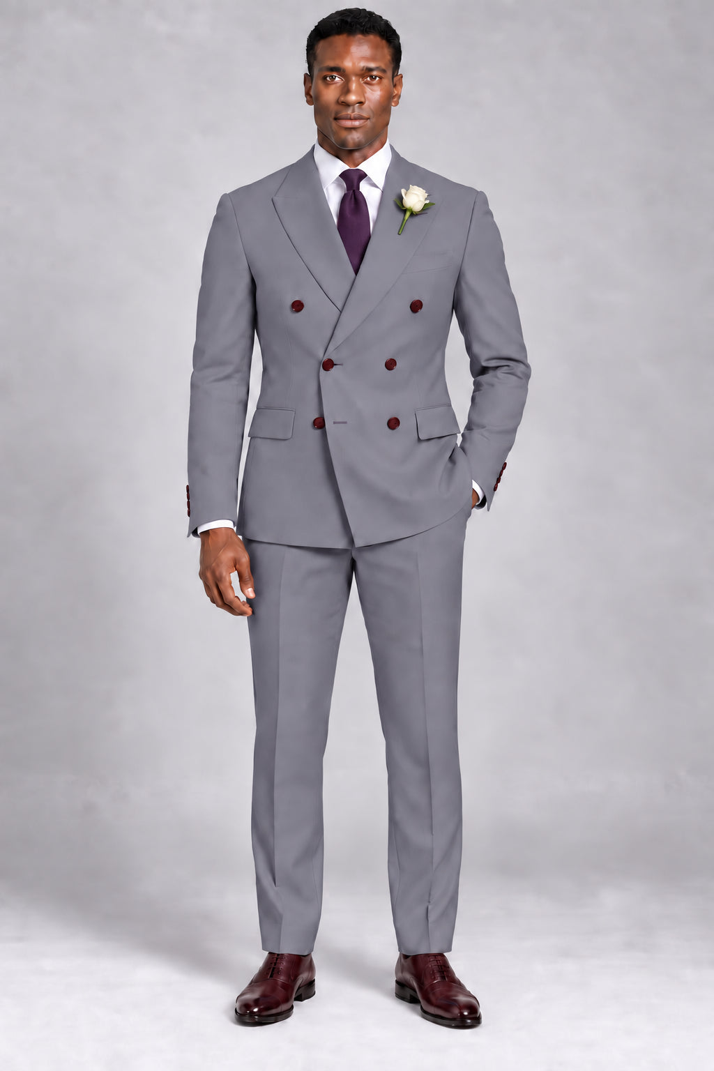 Men’s Lavender Grey Double-Breasted Two-Piece Business & Wedding Suit