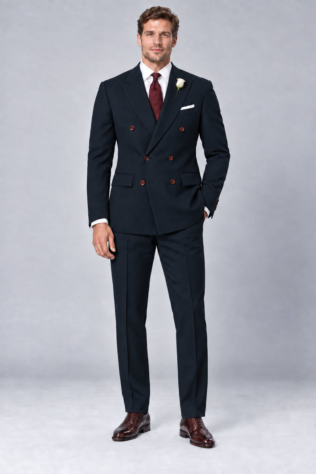 Men’s Midnight Ink Navy Double-Breasted Two-Piece Business & Wedding Suit