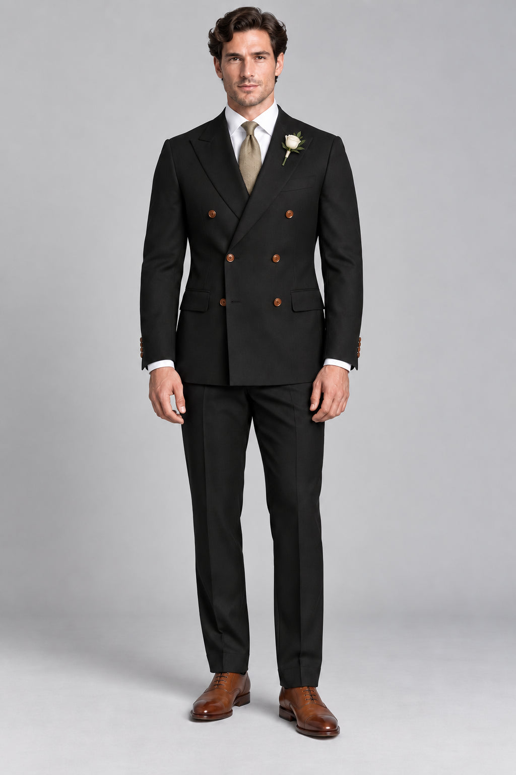 Men’s Obsidian Charcoal Double-Breasted Two-Piece Business & Wedding Suit