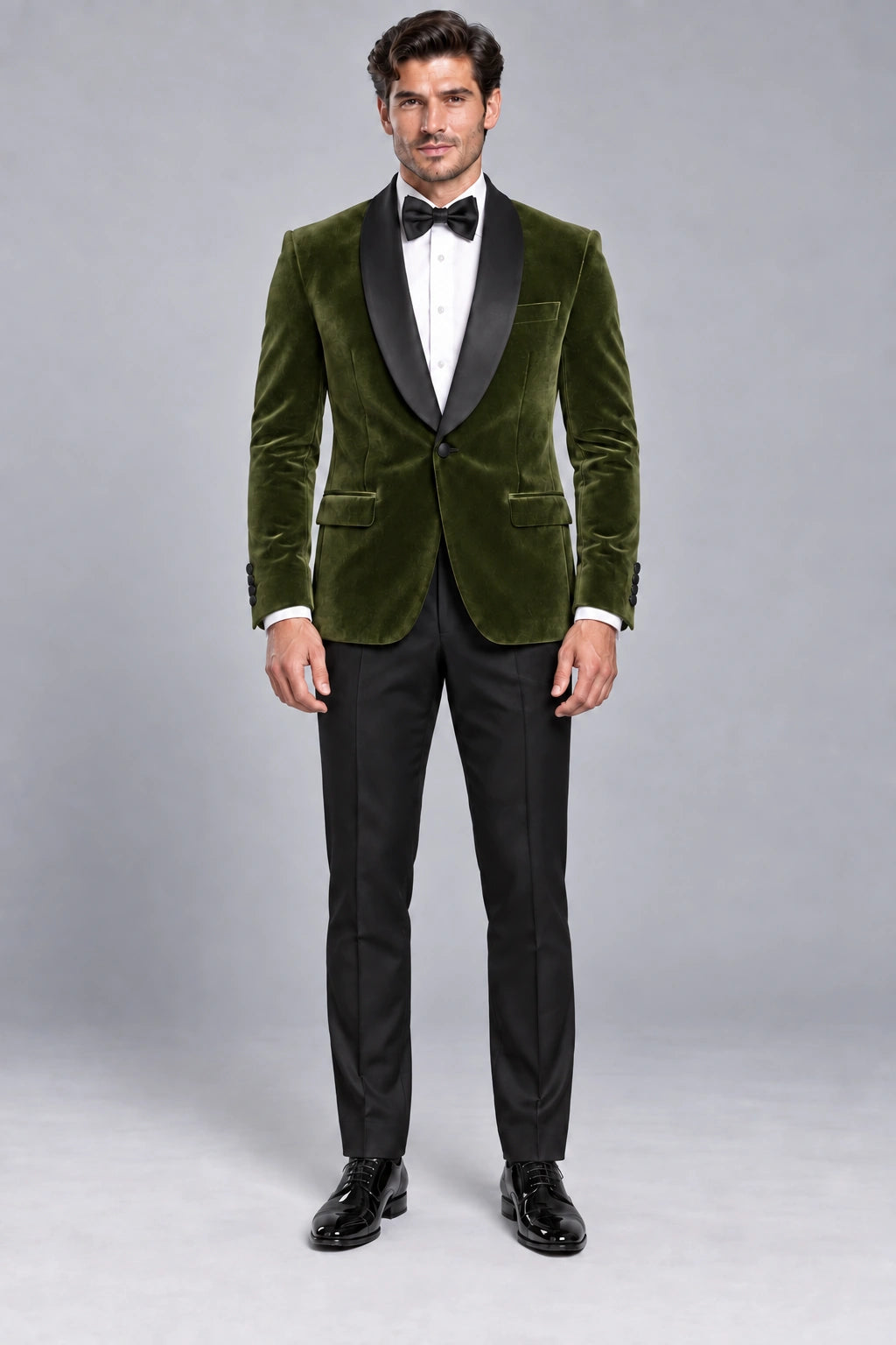 Men's Olive Green Velvet Two-Piece Dinner Suit