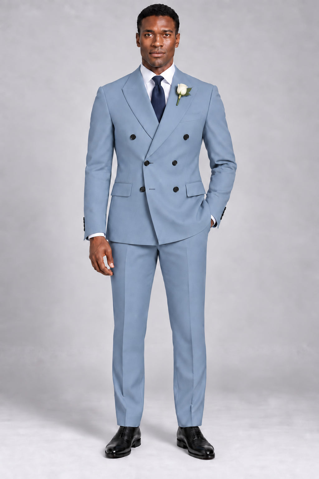 Men’s Powder Steel Blue Double-Breasted Two-Piece Business & Wedding Suit