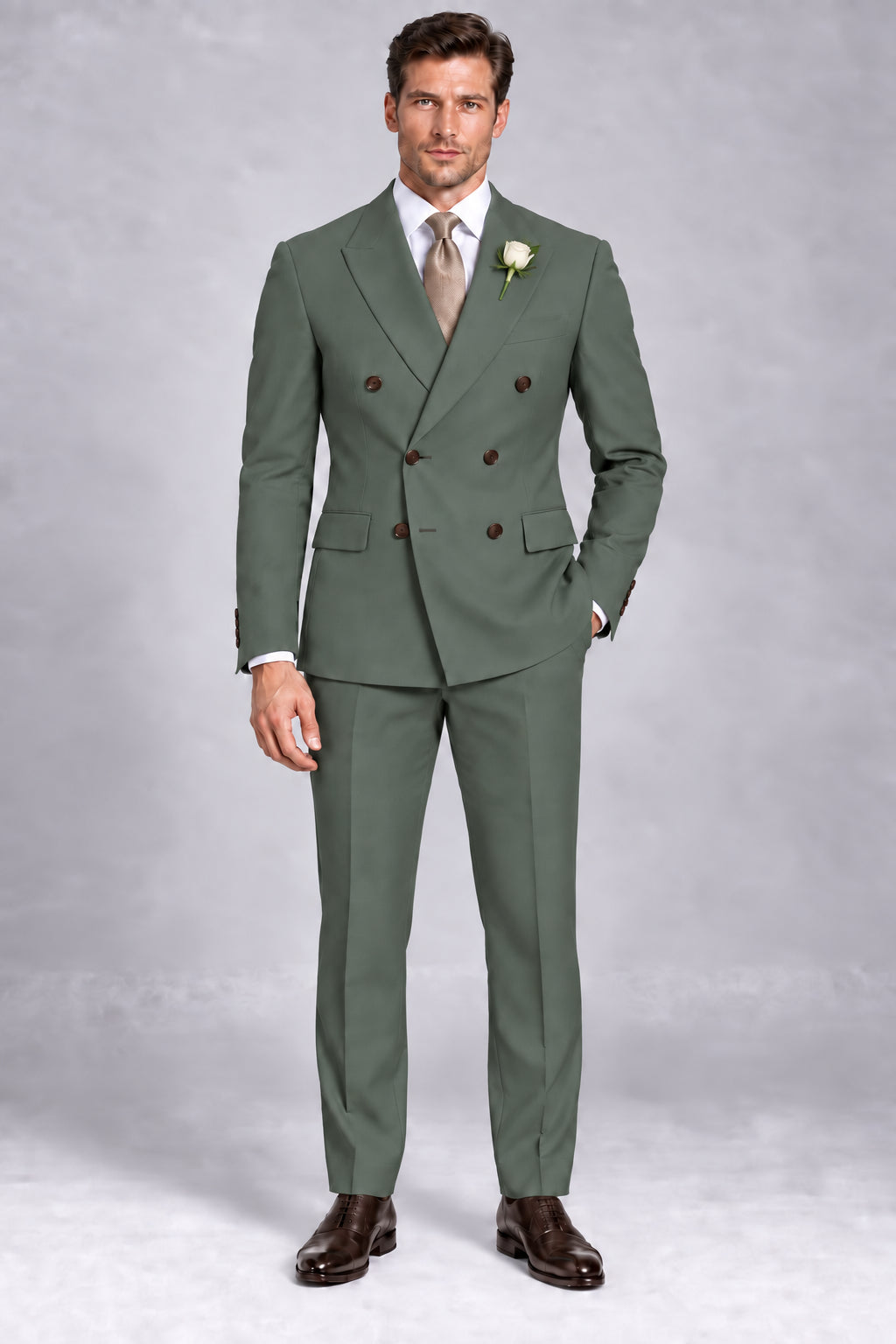 Men’s Slate Green Double-Breasted Two-Piece Business & Wedding Suit