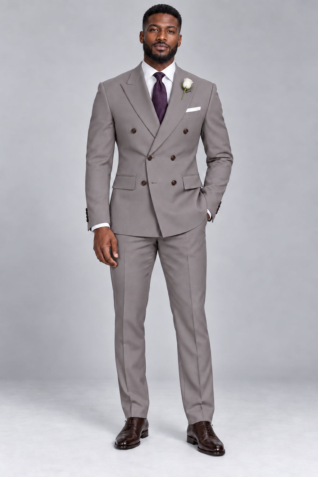 Men’s Smoky Mauve Grey Double-Breasted Two-Piece Business & Wedding Suit