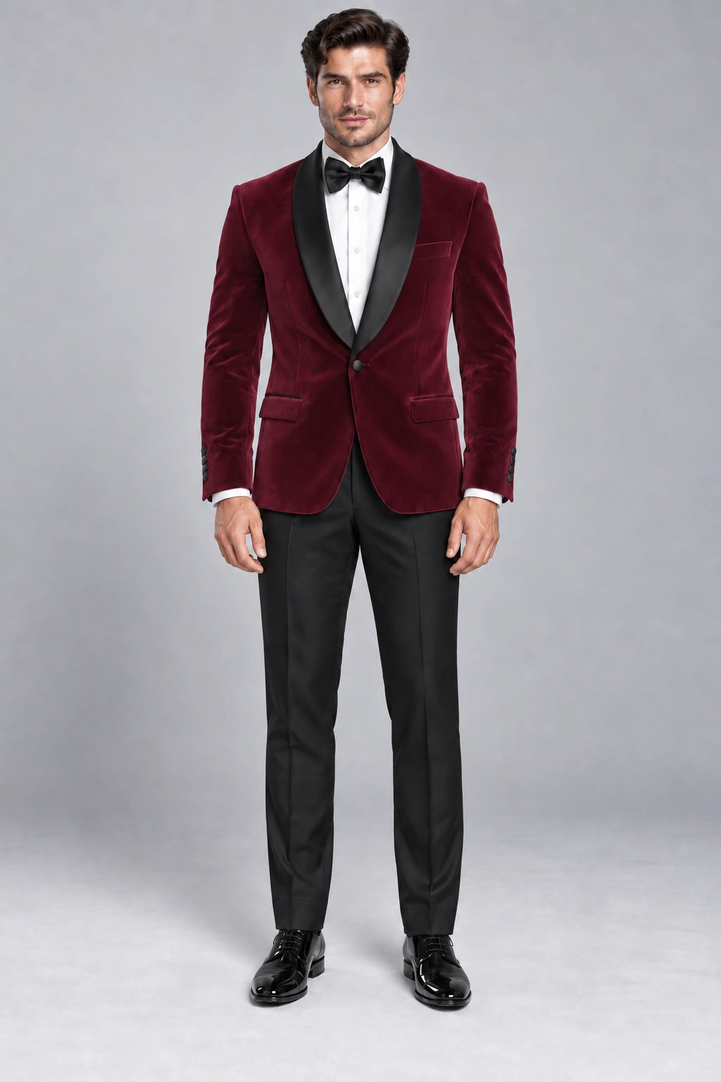 Men's Wine Red Velvet Two-Piece Dinner Suit