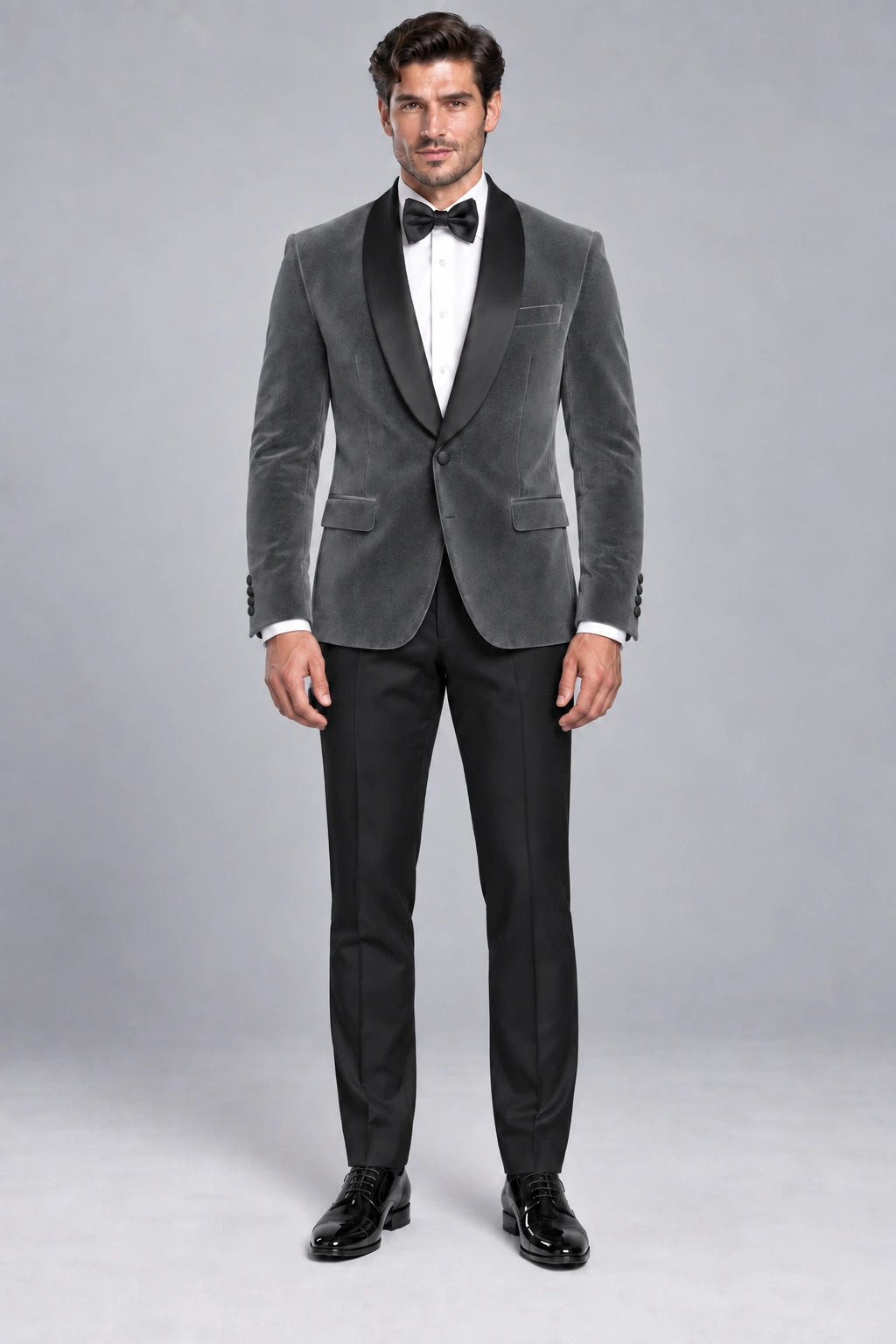 Men's Zinc Grey Velvet Two-Piece Dinner Suit