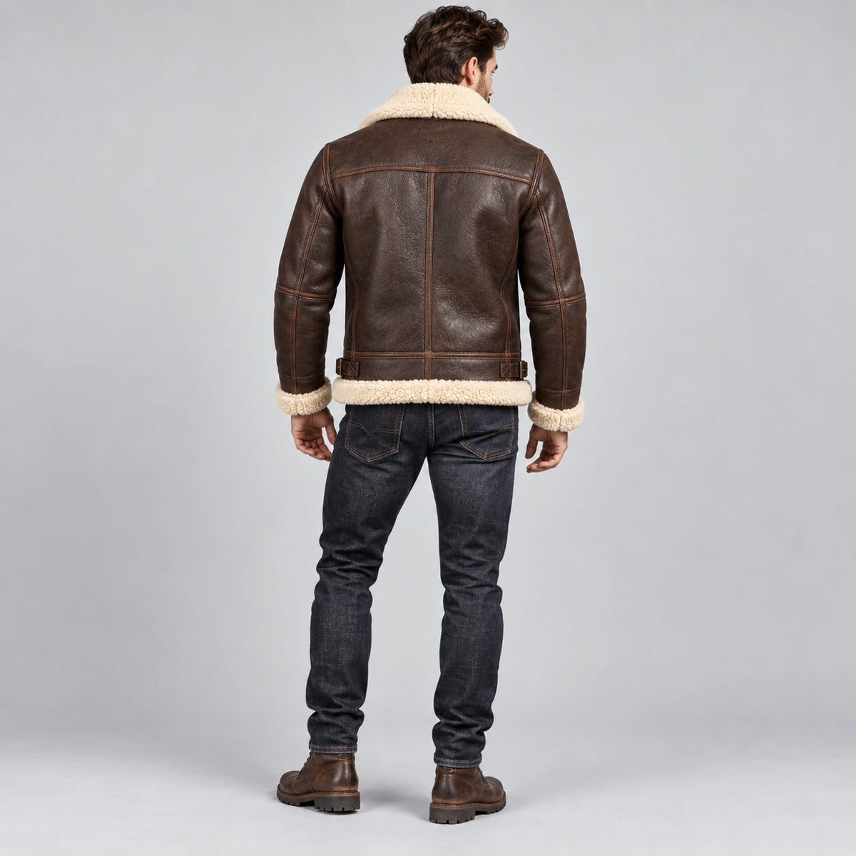 Men's Brown Aviator Shearling Collar Leather Jacket