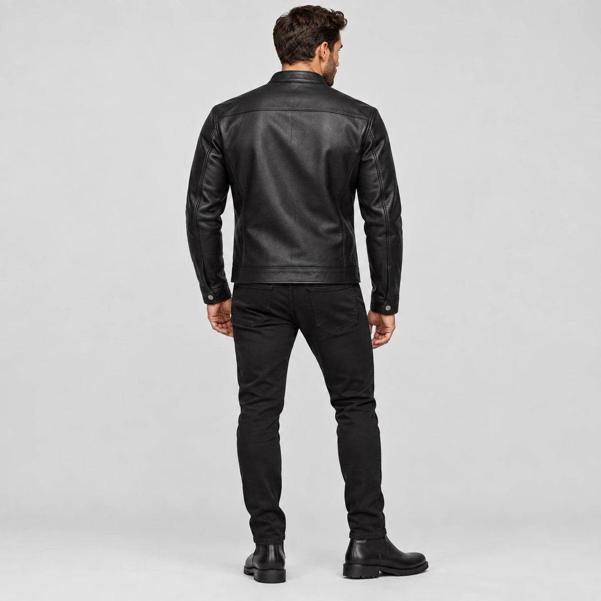 Men's Black Cafe Racer Leather Jacket