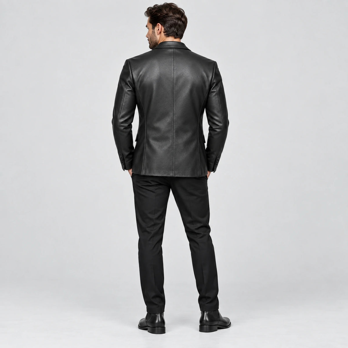 Men's Black Leather Blazer Jacket
