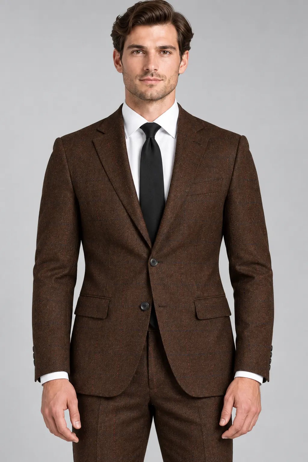 Men’s Espresso Brown Windowpane Two-Piece Business & Wedding Suit