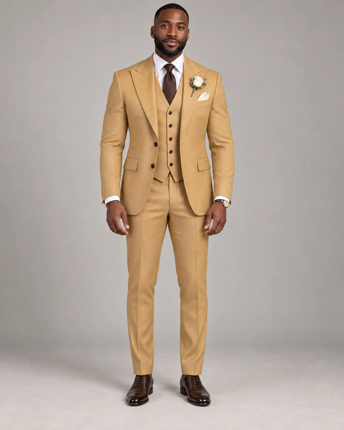 Men’s Golden Camel Three-Piece Wedding Suit